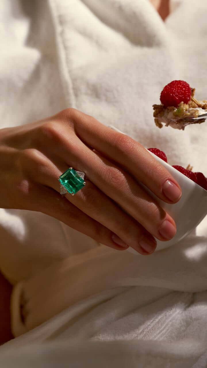 6 Carat Emerald-Cut Lab Emerald Ring