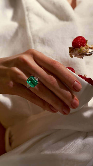 6 Carat Emerald-Cut Lab Emerald Ring