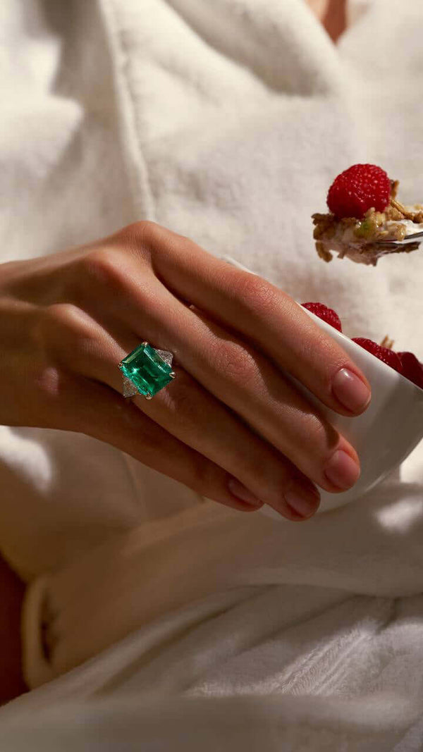 6 Carat Emerald-Cut Lab Emerald Ring
