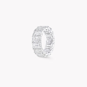 6 Carat Emerald-Cut Lab-Grown Diamond Eternity Ring featuring precision-set diamonds and sleek geometry.
