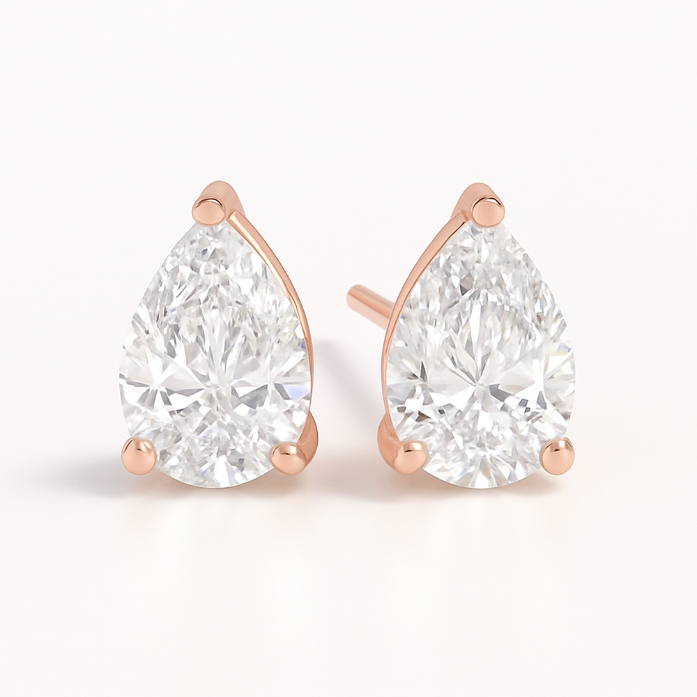 2tcw Carat Pear-Shaped Lab Diamond Stud Earrings in Rose Gold