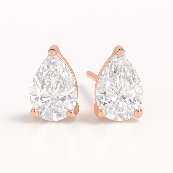 2tcw Carat Pear-Shaped Lab Diamond Stud Earrings in Rose Gold