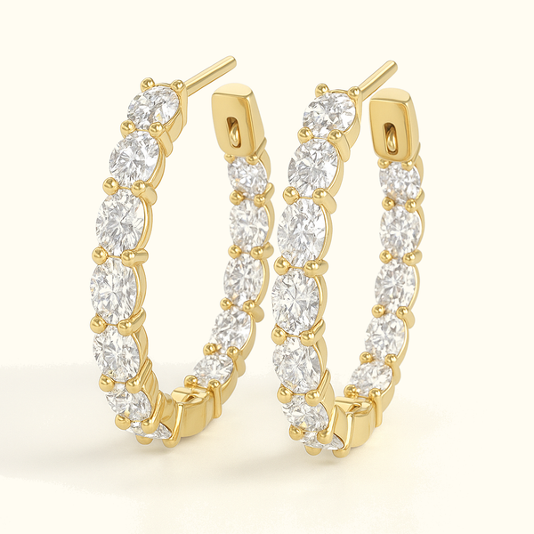 2.90 Carat Lab Diamond Hoop Earrings (0.68" Diameter) in 18K Yellow Gold showcasing exquisite craftsmanship and sparkle.