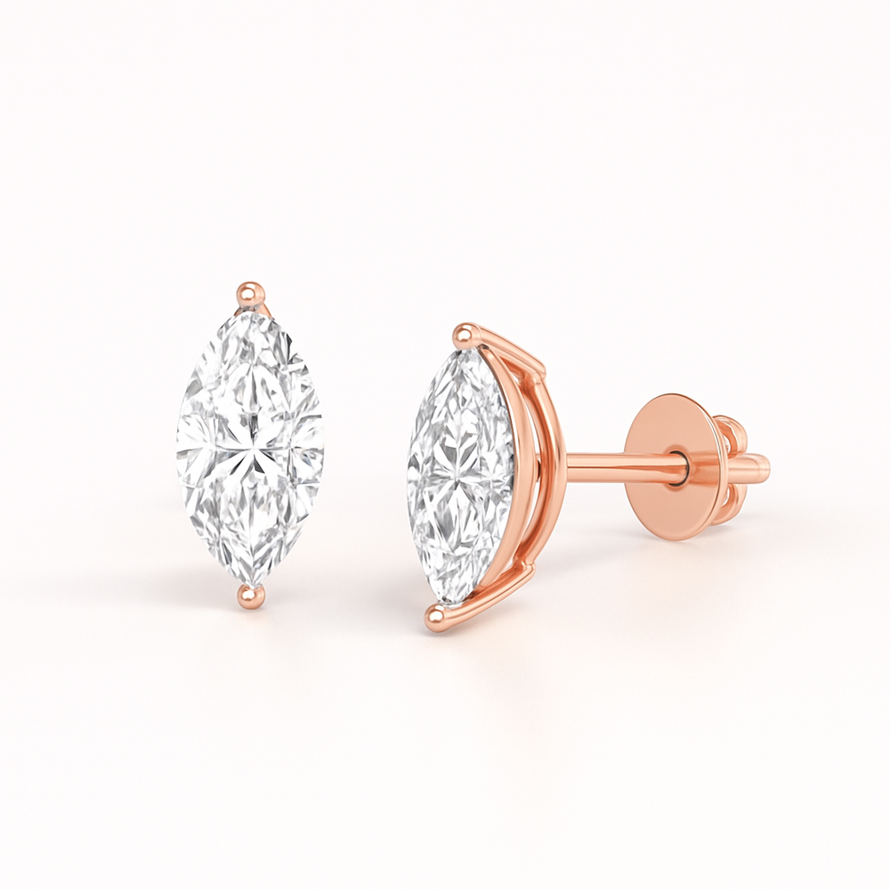3 tcw Marquise-Cut Lab Diamond Stud Earrings in Rose Gold