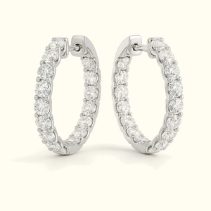 2.9tcw Lab Diamond Hoop Earrings (0.68" Diameter) in 18K White Gold showcasing sparkling lab-grown diamonds.