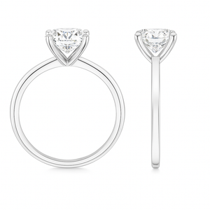 Round brilliant lab diamond solitaire ring in 18k white gold, size 4.5, showcasing a sparkling 3-carat diamond.