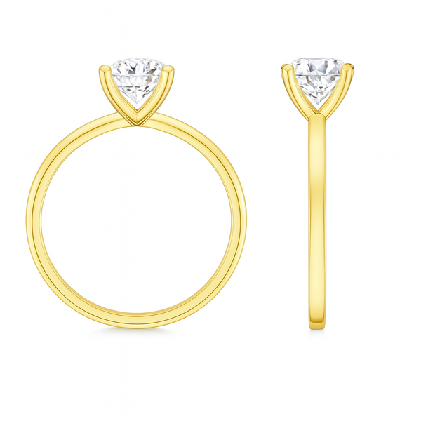 Round brilliant lab diamond solitaire ring in 18k white gold, size 4.5, featuring a 3 carat diamond.