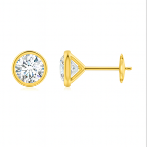 Lab-grown diamond bezel-set martini stud earrings in 18k yellow gold by Irdoja Diamonds, total carat weight 0.5.