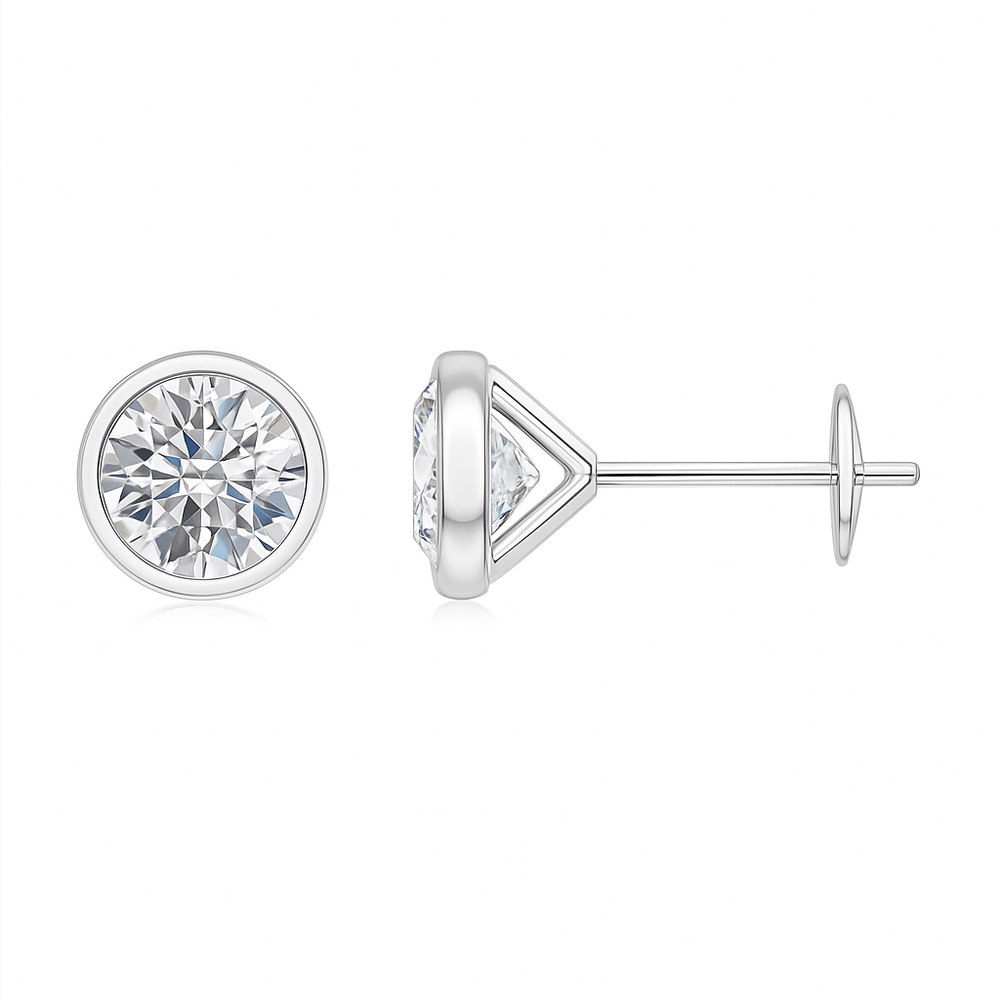 Lab-grown diamond martini stud earrings in 18k white gold, featuring a bezel setting and 0.5 total carat weight.