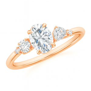 Oval Lab Diamond Ring - Pear & Round Accents | 14K-18K Gold