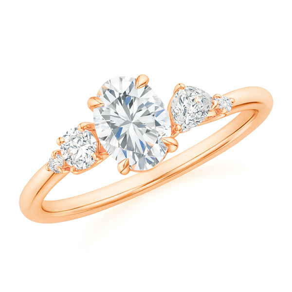 Oval Lab Diamond Ring - Pear & Round Accents | 14K-18K Gold