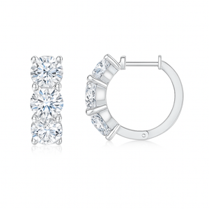 Round Lab-Grown Diamond Three Stone Hoop Earrings