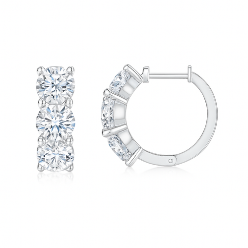 Round Lab-Grown Diamond Three Stone Hoop Earrings