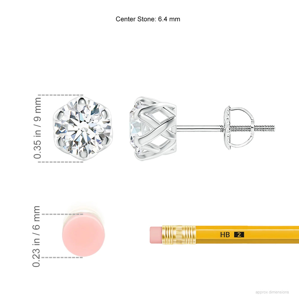 Lab-Grown Six Prong-Set Diamond Solitaire Filigree Stud Earrings