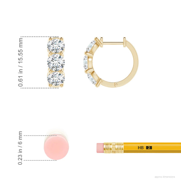 Round Lab-Grown Diamond Three Stone Hoop Earrings