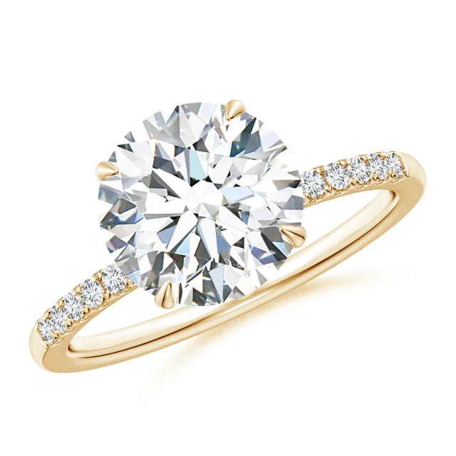 Lab-grown round diamond engagement ring with hidden halo, set in 18k yellow gold by Irdoja Diamonds.