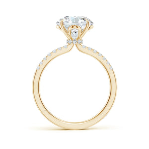 Lab-grown round diamond hidden halo engagement ring in 18k yellow gold by Irdoja Diamonds.