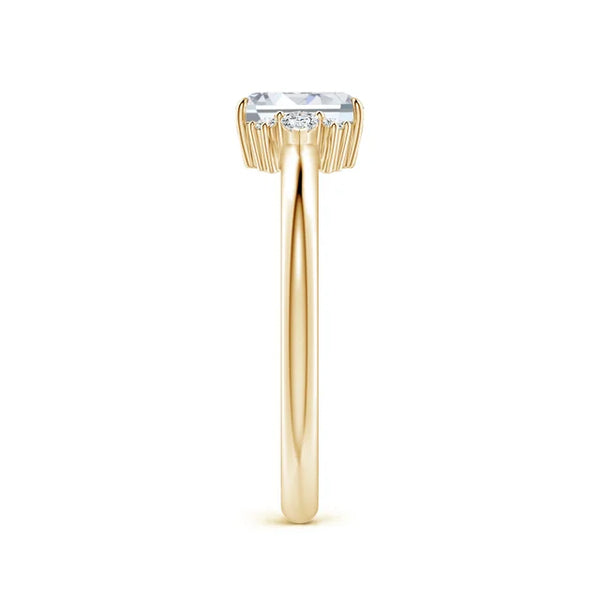 Emerald-Cut Lab Diamond Ring | Four-Prong Side Stone 14K-18K Gold