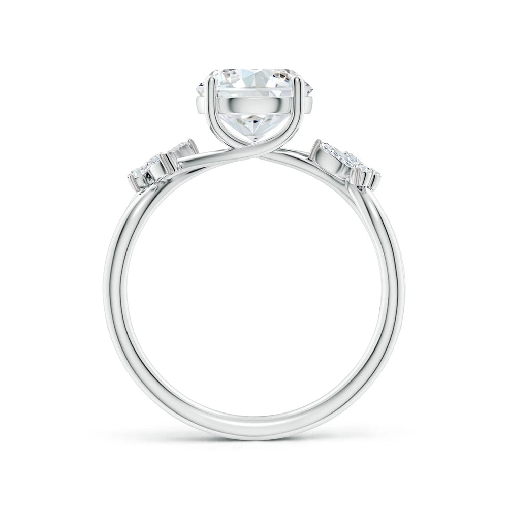 Lab-grown round diamond engagement ring with butterfly accents in white gold by Irdoja Diamonds.