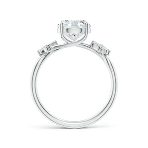 Lab-grown round diamond butterfly engagement ring in white gold with side accents by Irdoja Diamonds.