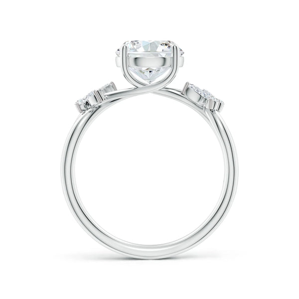 Lab-grown round diamond butterfly engagement ring in white gold with side accents by Irdoja Diamonds.