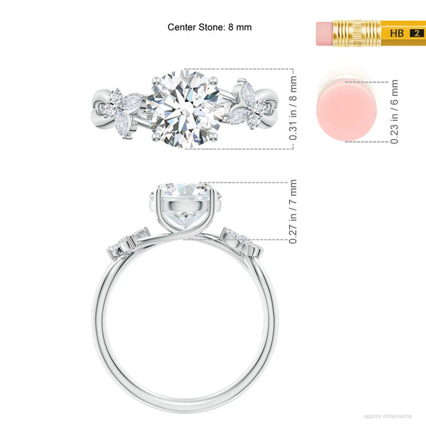 Lab-grown round diamond butterfly engagement ring in 14K-18K gold with crossover band design by Irdoja Diamonds.