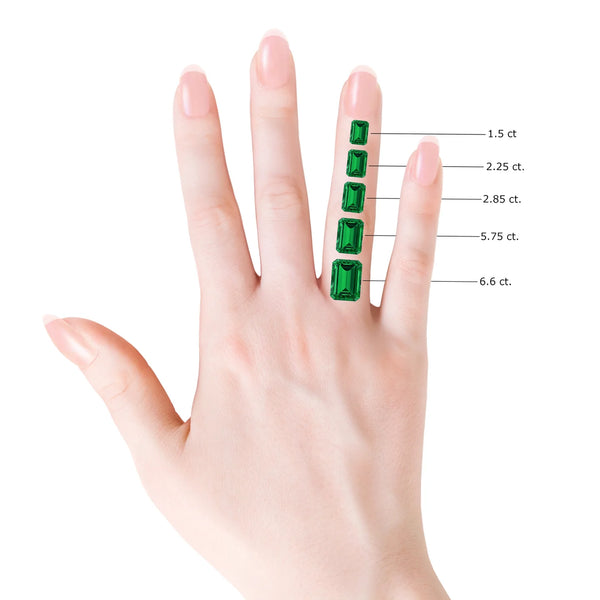 Lab-Grown Emerald-Cut Emerald Three Stone Ring with Half Moon Diamonds