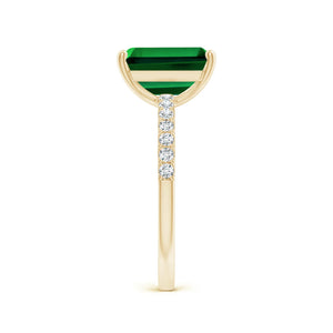 Lab-Grown Emerald-Cut Emerald Three Stone Ring with Half Moon Diamonds