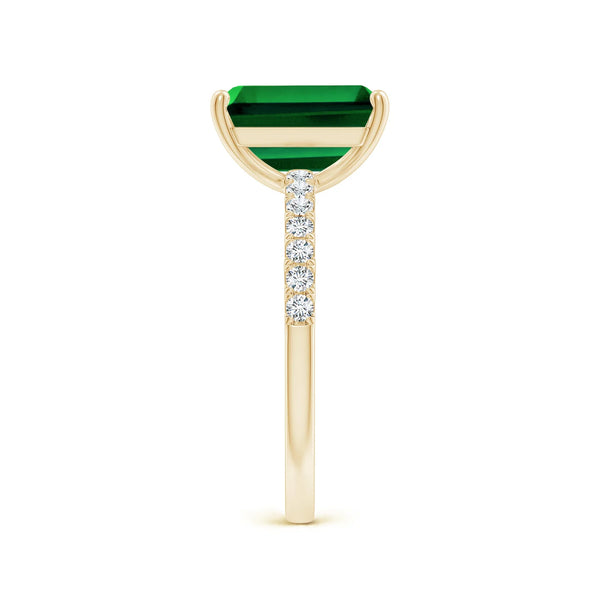 Lab-Grown Emerald-Cut Emerald Three Stone Ring with Half Moon Diamonds