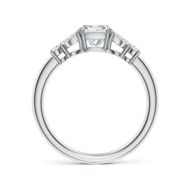 Cushion-cut lab diamond engagement ring with double-claw prongs in white gold by Irdoja Diamonds.