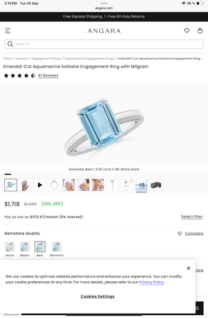 Emerald-Cut Aquamarine Solitaire Ring with Milgrain | 18K Gold