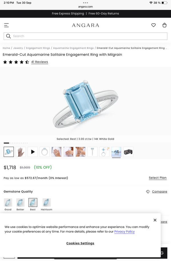 Emerald-Cut Aquamarine Solitaire Ring with Milgrain | 18K Gold