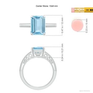Emerald-Cut Aquamarine Solitaire Ring with Milgrain | 18K Gold