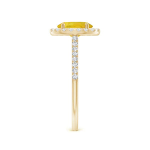 Prong-Set Oval Yellow Sapphire Halo Ring with Diamonds