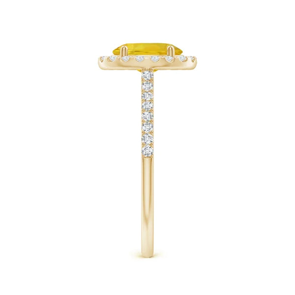 Prong-Set Oval Yellow Sapphire Halo Ring with Diamonds