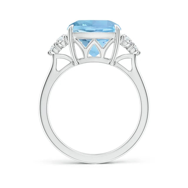Cushion aquamarine engagement ring with 3.5ct AAAA trio diamond accents in 14K white gold by Irdoja Diamonds