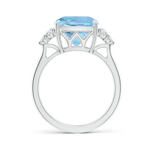 Cushion aquamarine engagement ring 3.5ct with trio diamond accents in 14K white gold setting by Irdoja Diamonds