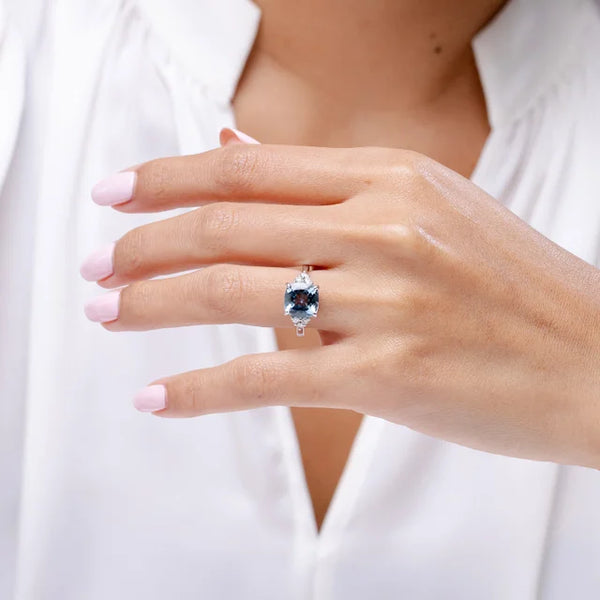 Cushion Aquamarine Engagement Ring 3.5ct AAAA Trio Diamond 14K-18K