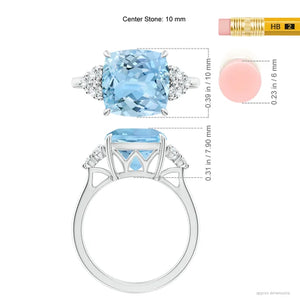Cushion Aquamarine Engagement Ring 3.5ct AAAA Trio Diamond 14K-18K