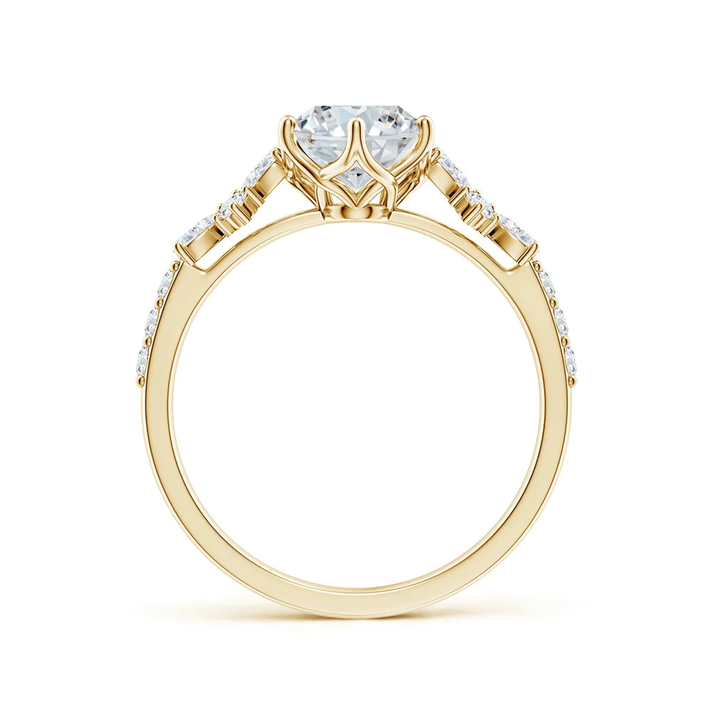 Lab-grown oval diamond engagement ring with side stone accents in yellow gold by Irdoja Diamonds.