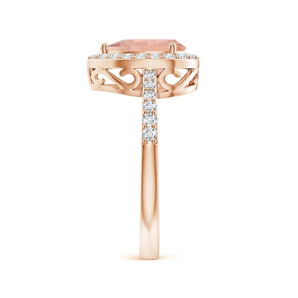 Prong-Set Pear Morganite Ring with Diamond Halo