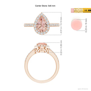 Prong-Set Pear Morganite Ring with Diamond Halo