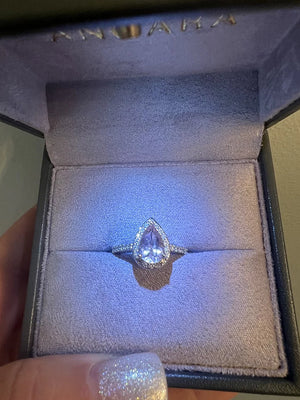 Prong-Set Pear Morganite Ring with Diamond Halo