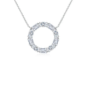 Emerald-cut and oval diamond circle pendant in 18k white gold by Irdoja Diamonds.