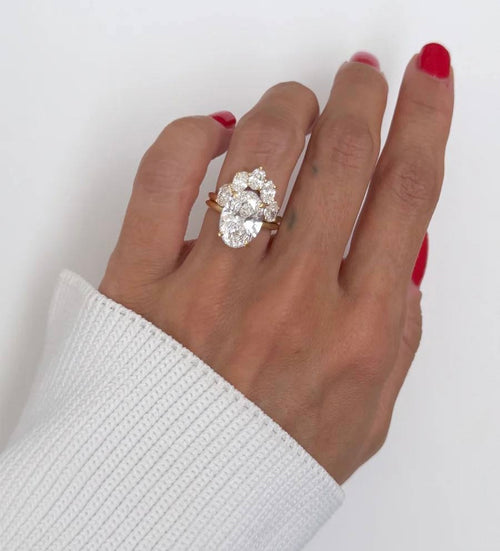 6 Carat Marquise Lab Diamond Engagement Ring Set - 18K White Gold