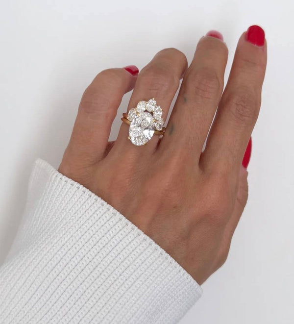 6 Carat Marquise Lab Diamond Engagement Ring Set - 18K White Gold