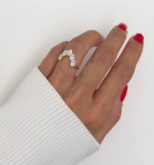 6 Carat Marquise Lab Diamond Engagement Ring Set - 18K White Gold