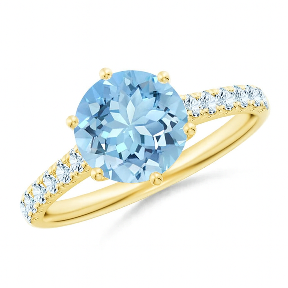 Aquamarine solitaire engagement ring with diamond accents in 18k white gold by Irdoja Diamonds.