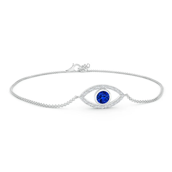 Bezel-Set Sapphire & Diamond Evil Eye Bracelet featuring a blue sapphire in an eye design with lab-grown white diamonds.