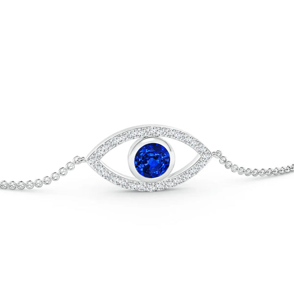 Bezel-Set Sapphire & Diamond Evil Eye Bracelet featuring a blue sapphire and lab-grown diamonds.